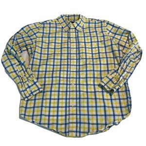 Gap Kids Boy Size L 10 Button Collared Kids Plaid Cotton Shirt White Blue Yellow